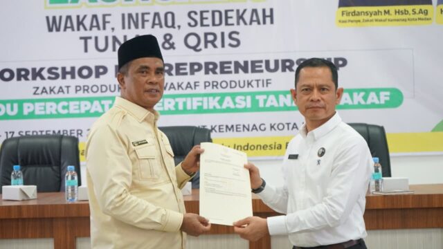 “Lounching Cash Wakaf Qris dan Penandatanganan MoU Percepat Sertipikat Tanah Wakaf di Kota Medan”